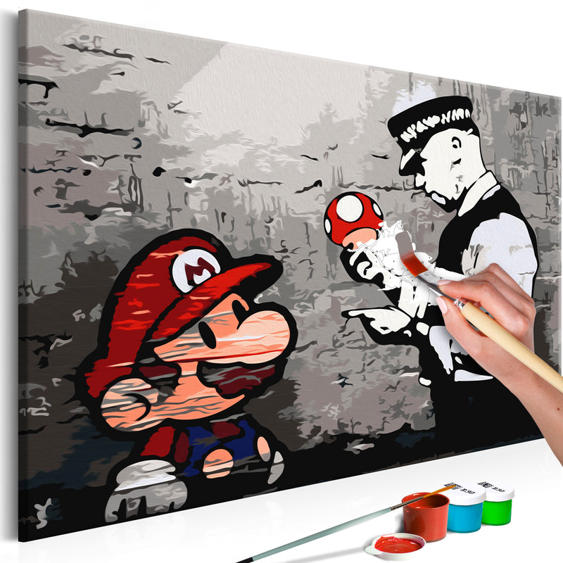 Doe-het-zelf op canvas schilderen - Mario (Banksy)
